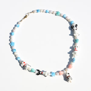 Dog Beaded Necklace in Blue