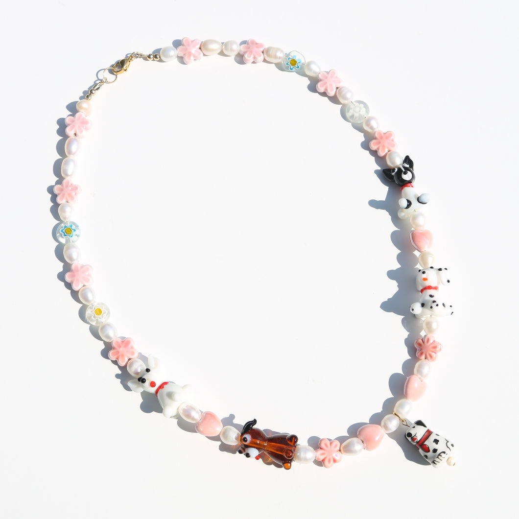 Dog Beaded Necklace in Pink