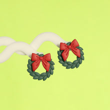 Load image into Gallery viewer, Wreath Studs in Emerald + Red
