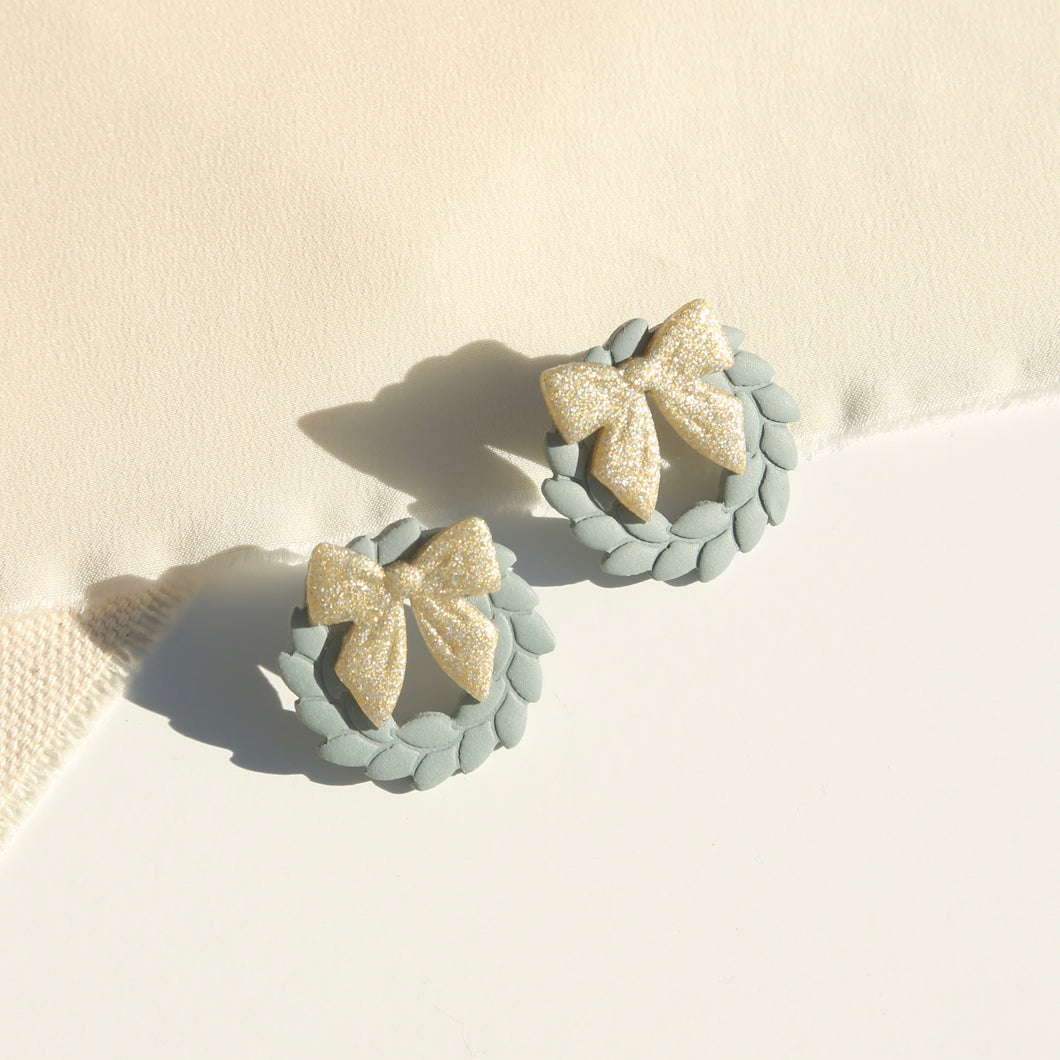 Wreath Studs in Sage + Gold